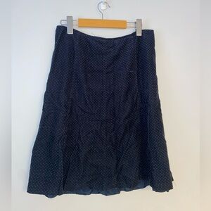 Navy Polkadot Corduroy Lined Knee-Length A-Line Skirt